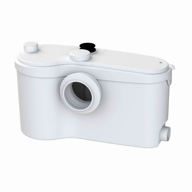 Macerator pump for toilet waste disposal with multiple connections for efficient wastewater management.