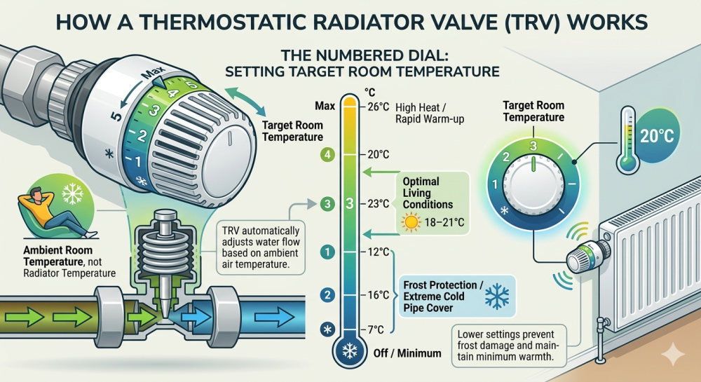 Infographic showing how a thermostatic radiator valve works