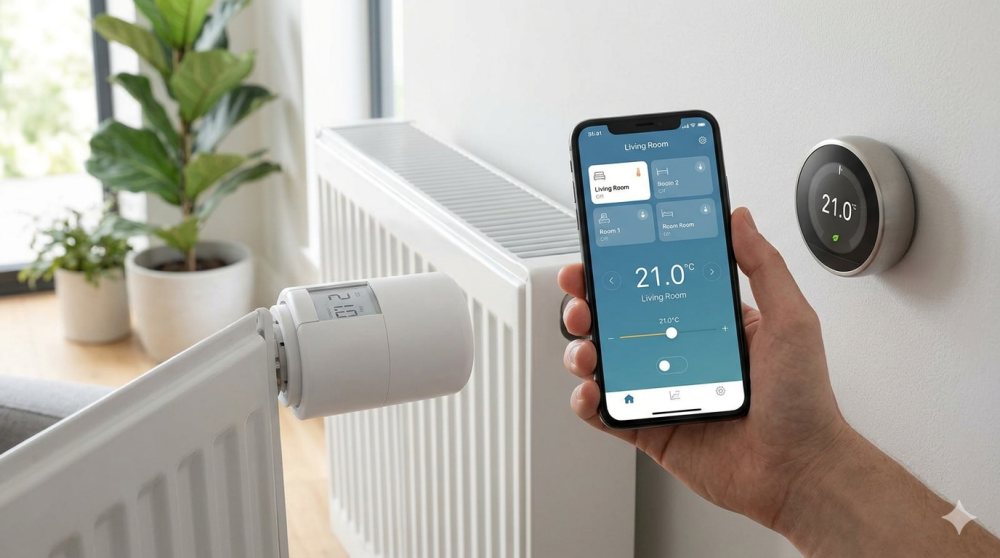 Person using there smart radiator valves to control temperature