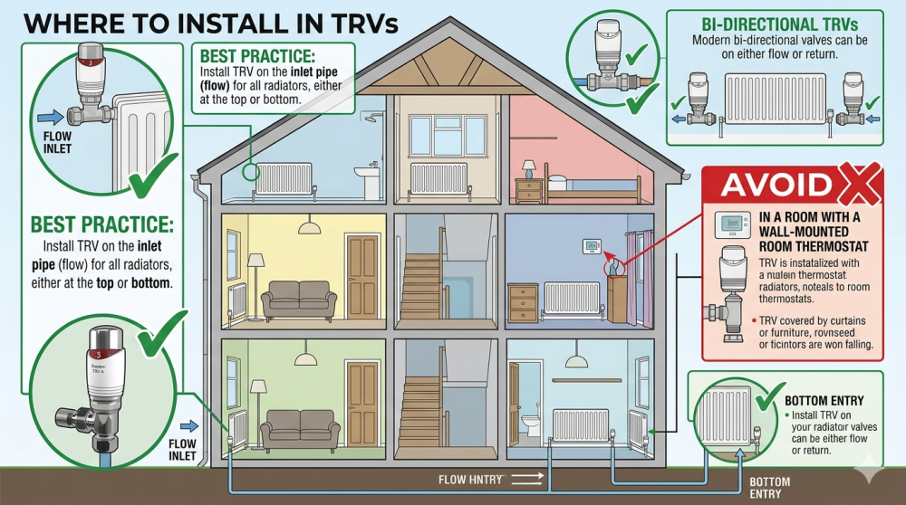 Diagram showing where in the house to install TVRs