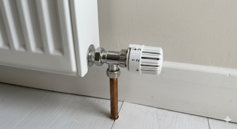 close up of thermostatic radiator valve on white radiator