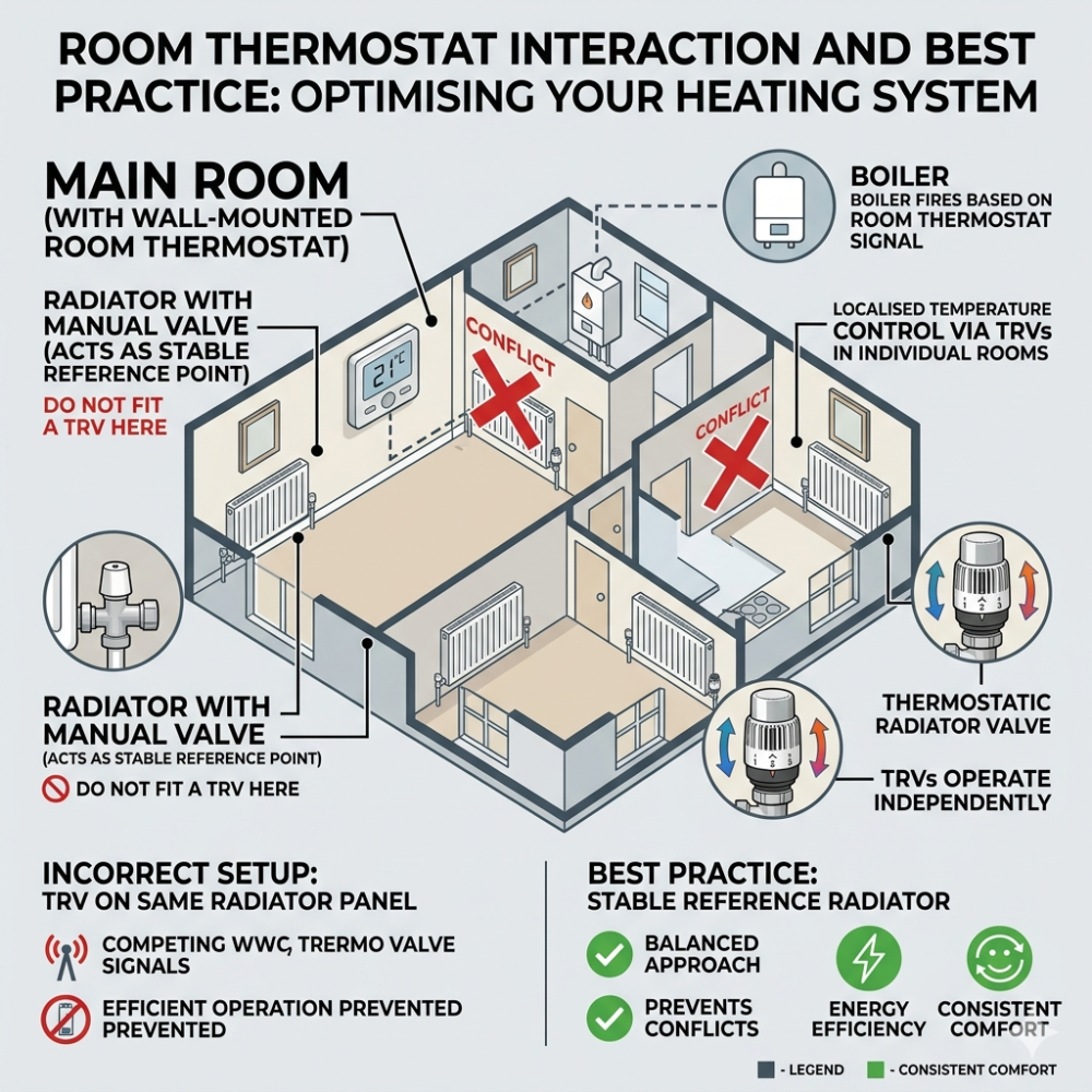 Infographic showing room thermostat interaction and best practices