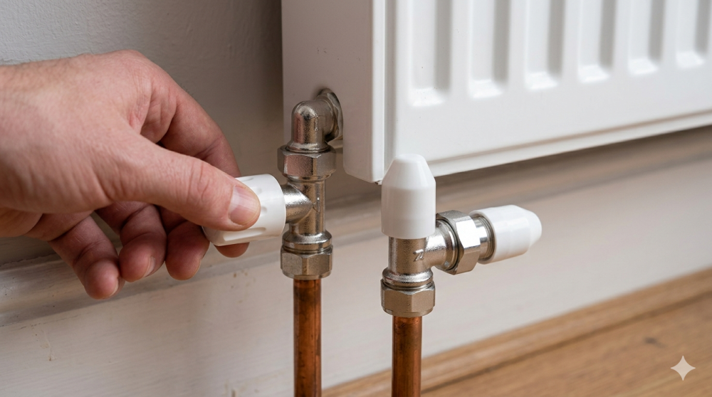 Hand turning a radiator valve