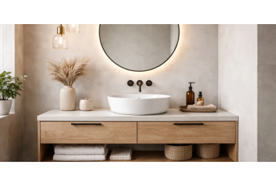 Elegant neutral coloured countertop basin