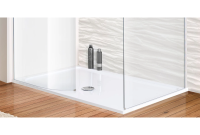 Modern shower enclosure with white mx stone resin shower tray