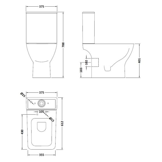 Aqua i Elara Rimless Close Coupled Toilet With Soft Close Seat