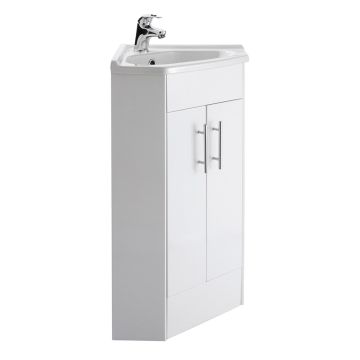 Polar 2 Door Corner Cabinet & Basin - Gloss White