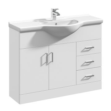 Polar 1050mm Basin Unit With Curved Bowl - Gloss White