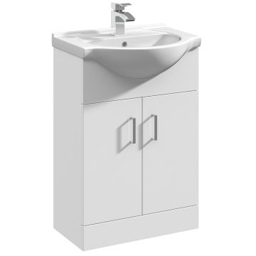 Polar 550mm Basin Unit With Curved Bowl - Gloss White
