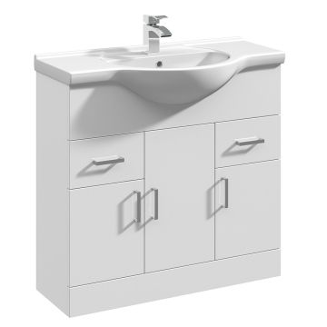Polar 850mm Basin Unit With Curved Bowl - Gloss White