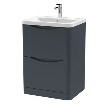 Appia 600mm Floor Standing 2 Drawer Vanity Unit & Ceramic Basin - Soft Black