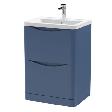 Appia 600mm Floor Standing 2 Drawer Vanity Unit & Ceramic Basin - Satin Blue