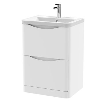 Appia 600mm Floor Standing 2 Drawer Vanity Unit & Ceramic Basin - Satin White