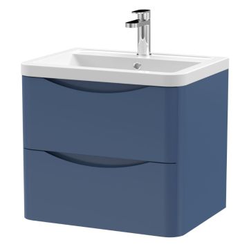 Appia 600mm Wall Hung 2 Drawer Vanity Unit & Ceramic Basin - Satin Blue