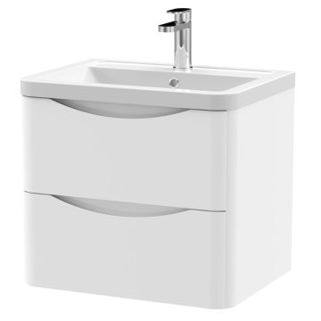 Appia 600mm Wall Hung 2 Drawer Vanity Unit & Ceramic Basin - Satin White