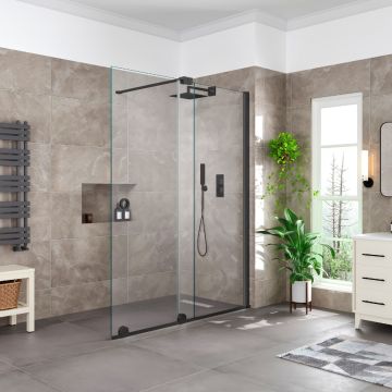 Aqua i Glide 8mm Sliding Wetroom Panel 1000mm Black - 2000mm High