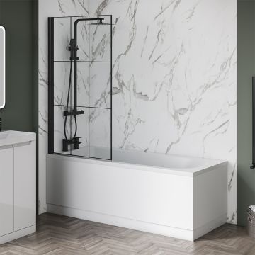 Aqua i 6mm Black Matrix Square Shower Bath Screen 1400mm x 800mm