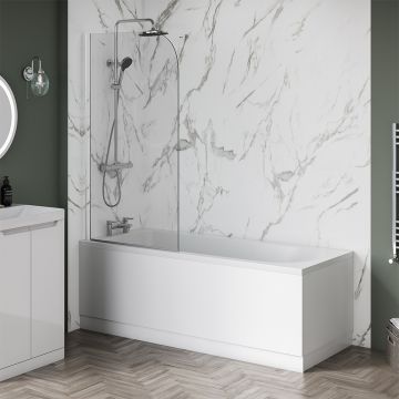 Aqua i 8mm Silver Curved Easy Clean Bath Screen 1400mm x 800mm