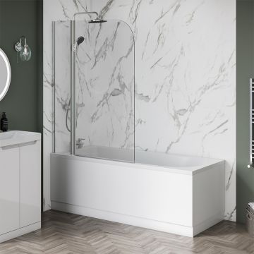 Aqua i 6mm Silver Curved Shower Bath Screen with Fixed Panel 1400mm x 1000mm