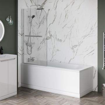 Aqua i 6mm Silver Curved Shower Bath Screen with Towel Rail 1400mm x 800mm