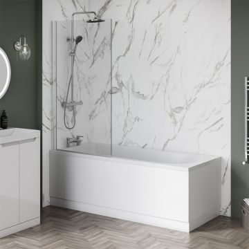 Aqua i 8mm Silver Square Easy Clean Bath Screen 1400mm x 800mm