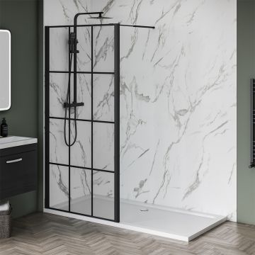 Aqua i 8 Black Wetroom Screen Panel Matrix Glass 700mm x 2000mm High