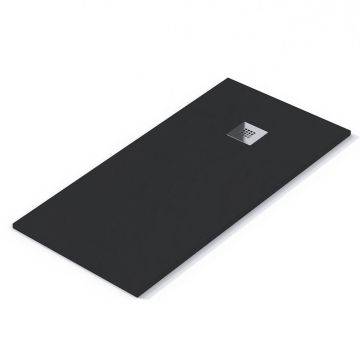 Aqua I Urban Slate Effect Rectangular Shower Tray & Waste 900mm x 760mm - Midnight Black 