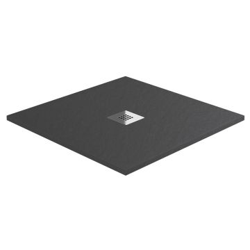 Aqua I Urban Slate Effect Square Shower Tray & Waste 760mm x 760mm - Charcoal Grey 