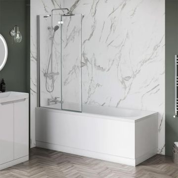 Aqua I 2 Piece Hinged Folding Bath Screen 1500mm x 900mm - LH - Silver