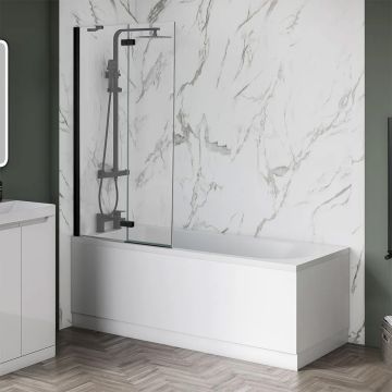 Aqua I 2 Piece Hinged Folding Bath Screen 1500mm x 900mm - LH - Matt Black