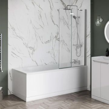 Aqua I 2 Piece Hinged Folding Bath Screen 1500mm x 900mm - RH - Silver