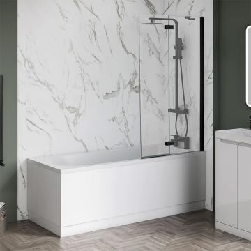 Aqua I 2 Piece Hinged Folding Bath Screen 1500mm x 900mm - RH - Matt Black