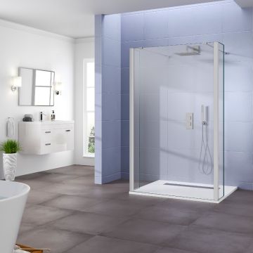 Aqua i Innovation 8mm Walk-in Wetroom with Double Support Arm & Fixed Deflector Panels