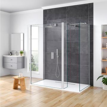 Aqua i Innovation 8mm 3-Sided Walk-in Wetroom with Fixed Deflector Panel