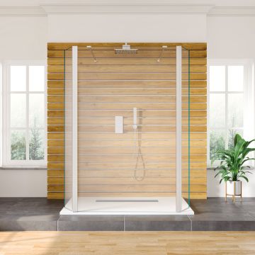 Aqua i Innovation 8mm Walk-in Wetroom with Double Support Arm & Flipper Panels