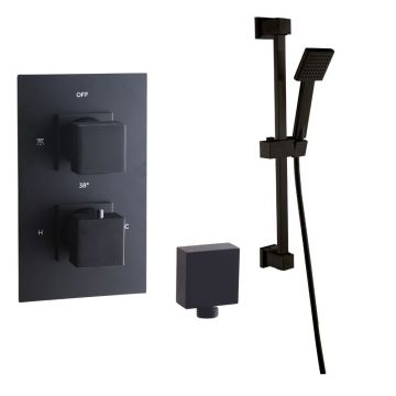 Noveua Mayfair Concealed Thermostatic Shower Valve with Sliding Rail Kit - Matt Black