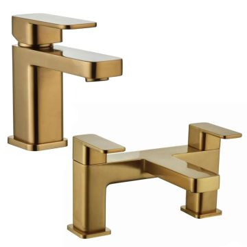 Noveua Newbury Mono Basin Mixer with Click Clack Waste & Bath Filler Tap Set - Brushed Brass