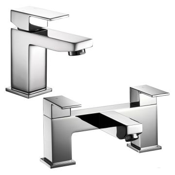 Noveua Barbican Mono Basin Mixer with Click Clack Waste & Bath Filler Tap Set