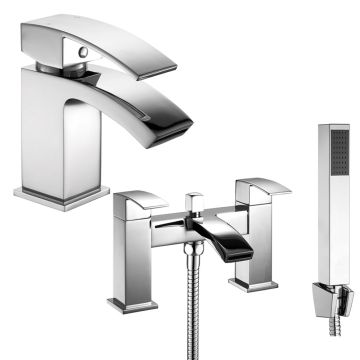 Noveua Farringdon Mini Mono Basin Mixer with Click Clack Waste & Bath Shower Mixer Tap Set