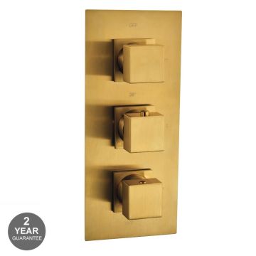 Noveua Mayfair Square Triple Concealed Shower Valve - Brushed Brass