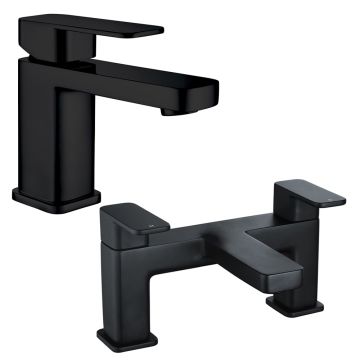 Noveua Newbury Mono Basin Mixer with Click Clack Waste & Bath Filler Tap Set - Matt Black