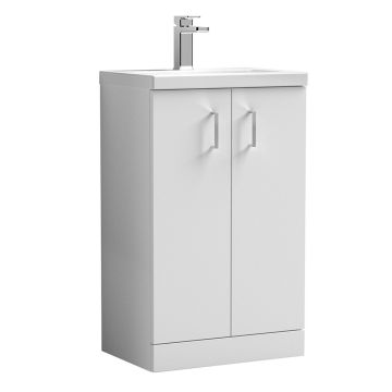 Marcia 500mm 2 Door Freestanding Cloakroom Vanity Unit & Ceramic Basin - Gloss White