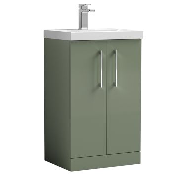 Marcia 500mm 2 Door Freestanding Vanity Unit & Curved Basin - Satin Green
