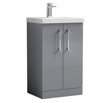 Marcia 500mm Freestanding 2 Door Vanity Unit & Curved Basin - Satin Grey