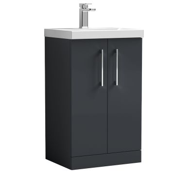Marcia 500mm Freestanding 2 Door Vanity Unit & Curved Basin - Satin Anthracite