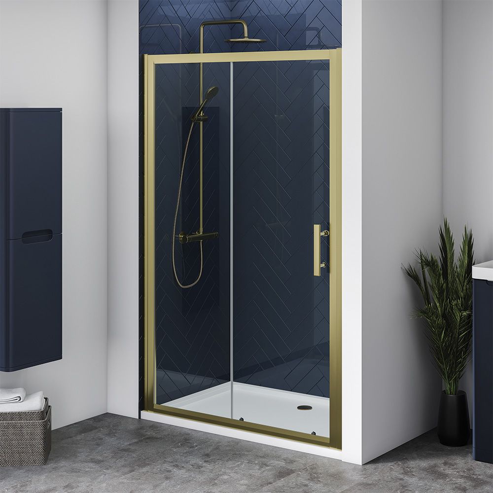 Aqua i 6 Brushed Brass Single Sliding Shower Door 1300mm x 1850mm High
