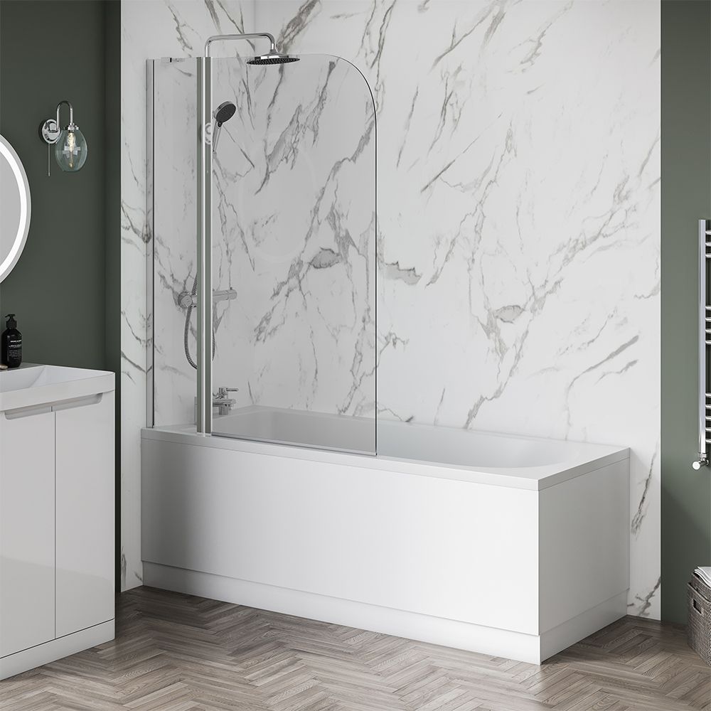 Aqua I 6mm Silver Curved Shower Bath Screen with Fixed Panel 1400mm x