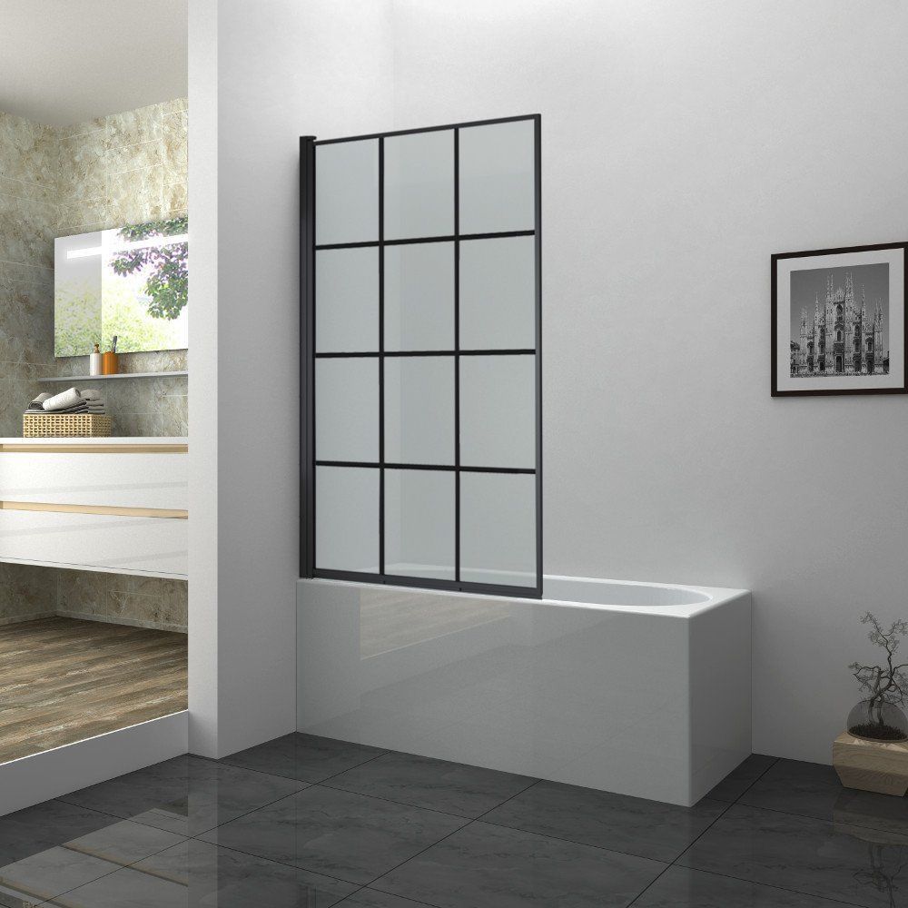 Aqua I 6mm Black Matrix Square Shower Bath Screen 1400mm x 800mm