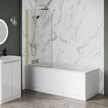 Aqua i 6mm Brushed Brass Curved Shower Bath Screen 1400mm x 800mm