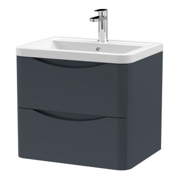 Appia 600mm Wall Hung 2 Drawer Vanity Unit & Ceramic Basin - Soft Black
